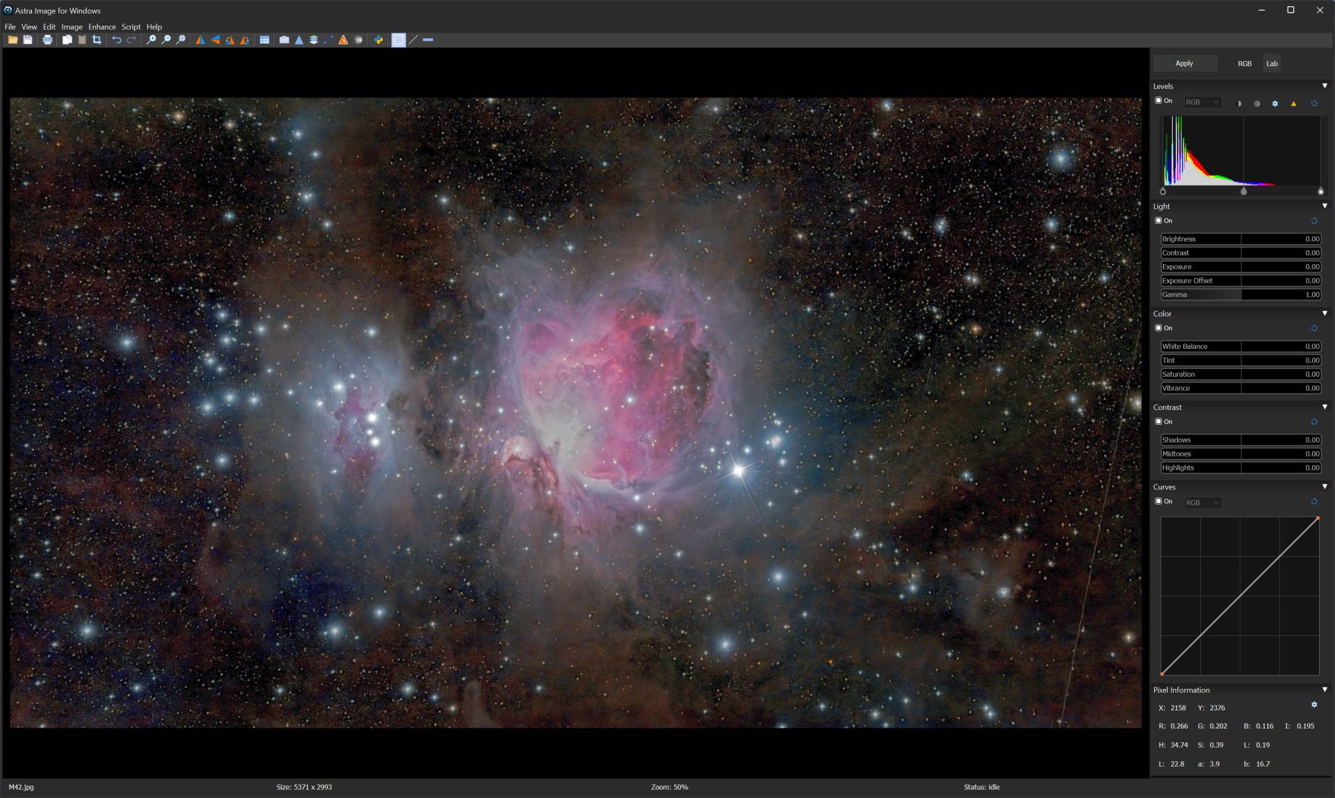 The main window of the Astra Image application.